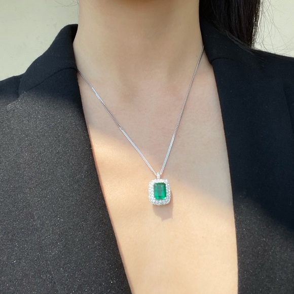Emerald Diamond Ring Pendant 2way 18k white gold - Picture 5 of 5